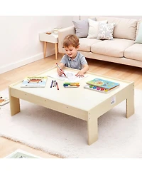 Mecale Train Table, 120 Pcs Wooden Activity Table with Collapsible Bin, 3-in-1 Train Set for Playing, Drawing & Reading