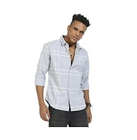 Campus Sutra Men's Light Grey Contrast Tartan Plaid Shirt.