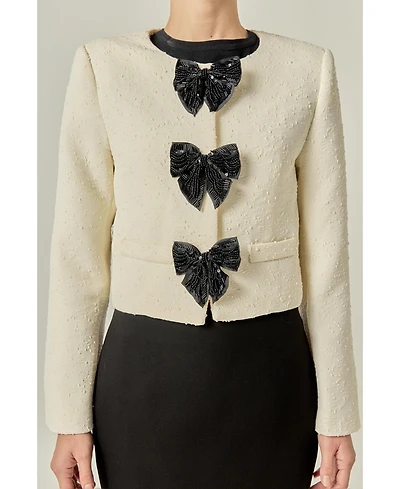 English Factory Women's Textured Bead Bow Detailed Jacket