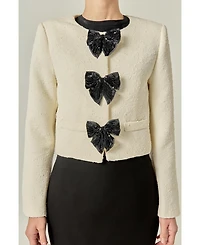 English Factory Women's Textured Bead Bow Detailed Jacket