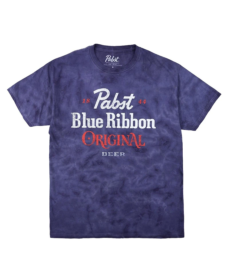 Pabst Blue Ribbon Men's Original Blue Crystal Wash Crew Neck Short Sleeve T-shirt-Medium