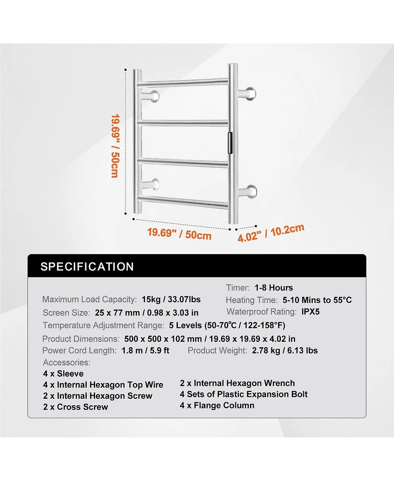 Ecooso 4 Bars Towel Warmer Rack, Wall Mounted Heated Towel Rack for Bathroom