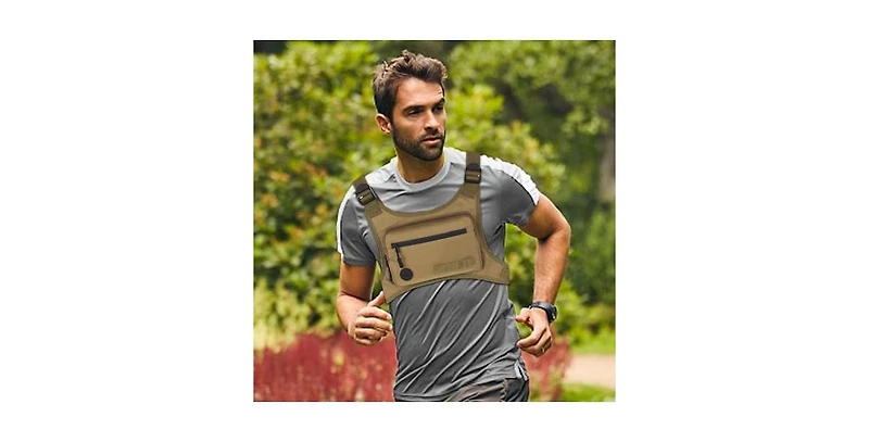 Batfox Lightweight Running Chest Pack: Outdoor Sports Vest Bag with Phone Holder for Cycling, Hiking, Workout, Skiing - Men & Women (Mocha