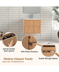 Boyel Living 24'' Floating Bathroom Vanity Set, Wall Mounted Solid Wood Bathroom Cabinet with 2 Storage Drawers,White Resin Integrated Basin