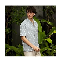 Campus Sutra Men's Baby Blue Floral-Tactile Oversized Shirt