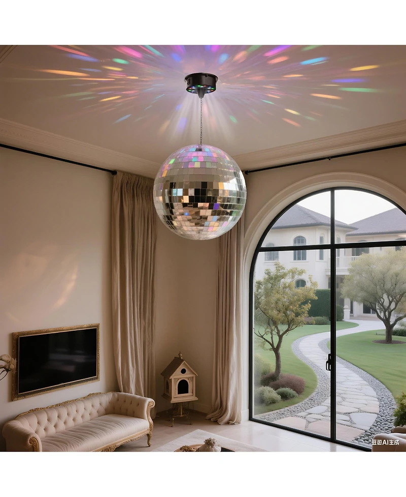 Yescom 16" Large Disco Ball with Motor Rotating 6RPM 18 Rgbw Led Lights for 70s 80s Party Wedding Event Holiday Decor