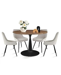 Maison Boucle 5-Piece Dining Table Set with Round Walnut Table, Metal Base and Upholstered Chairs for Space-Saving Kitchen Use