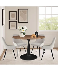 Maison Boucle 5-Piece Dining Table Set with Round Walnut Table, Metal Base and Upholstered Chairs for Space-Saving Kitchen Use