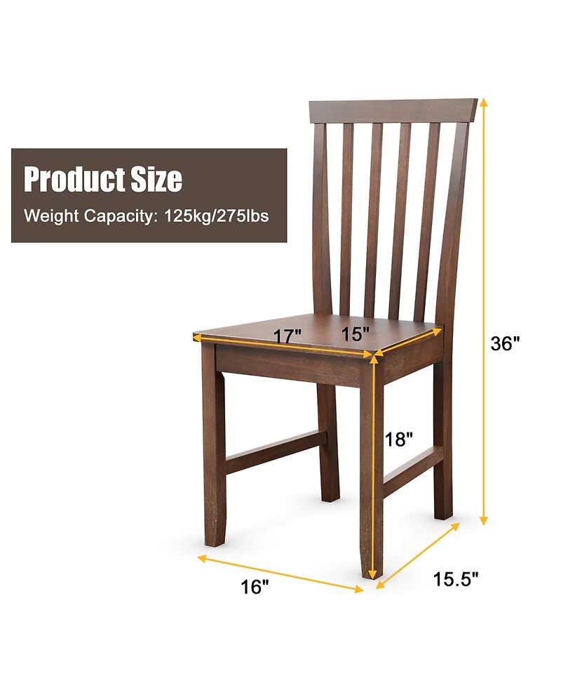 Costway Dining Chair Kitchen Spindle Back Side Chair with Solid Wooden Leg