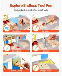 Mecale Kids Workbench, 62 Pcs Wooden Tool Bench for Kids 3+, Educational Construction Toy with Realistic Tools, Creative Building Set