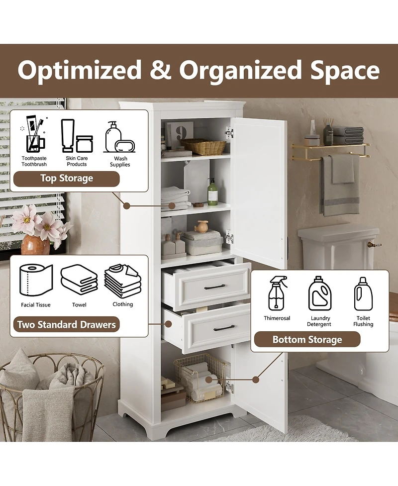 Airsurfer 71 Inch Freestanding Bathroom Cabinet with Drawers Space Saving Storage Cabinet with Adjustable and Fixed Shelves