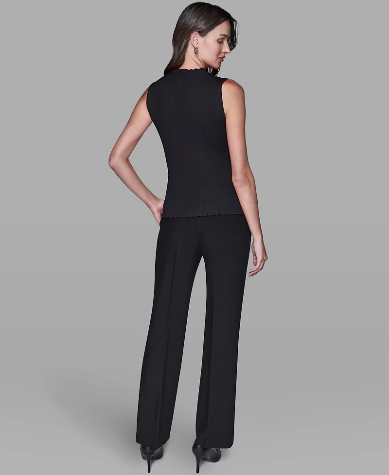 Karl Lagerfeld Paris Women's Ruffled Rib-Knit Sleeveless Top