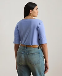 Lauren Ralph Plus Cotton-Blend Boatneck Top