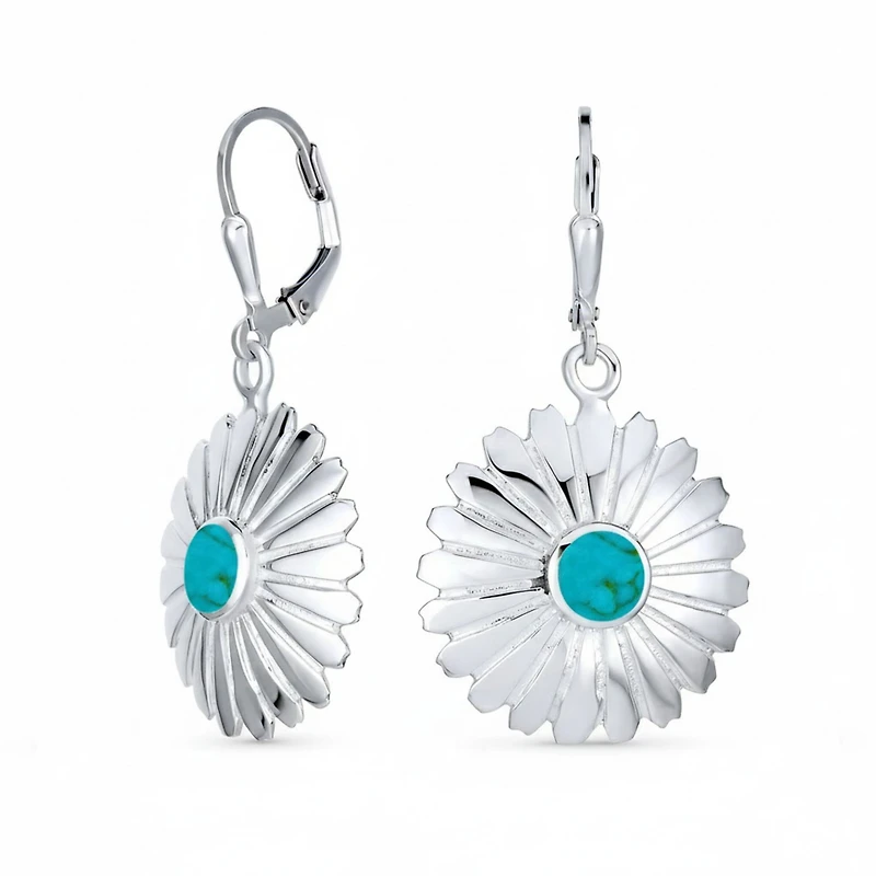 Bling Jewelry Set of 2 Southwestern Turquoise Concho Flower & Infinity Teardrop Dangle Earrings Sterling Silver