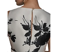 Donna Karan New York Women's Short Sleeve V-neck Floral Print Mikado Gown