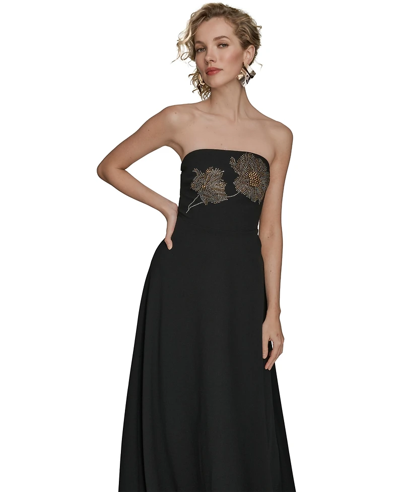 Donna Karan New York Women's Strapless Floral Hot Fix Maxi Dress