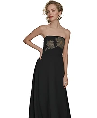 Donna Karan New York Women's Strapless Floral Hot Fix Maxi Dress