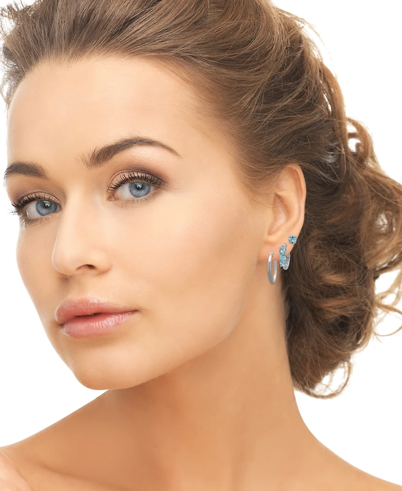 Macy's 3-Pc. Blue Topaz Hoop & Stud Earrings Set (3-4/5 ct. t.w.) in Sterling Silver