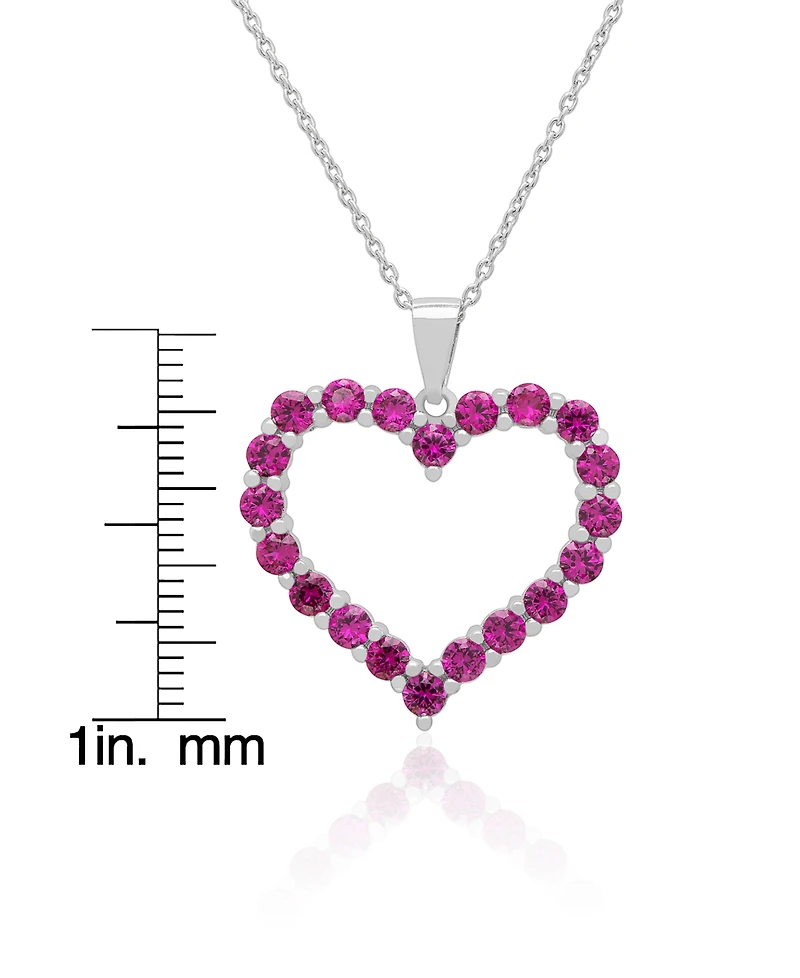 Macy's Lab-Grown Ruby Open Heart Pendant Necklace (3 ct. t.w.) in Sterling Silver