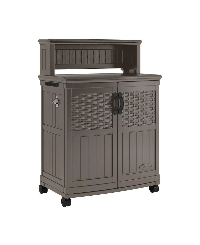 Suncast Patio Plastic Storage and Prep Station with Wicker Pattern, Stoney Gray