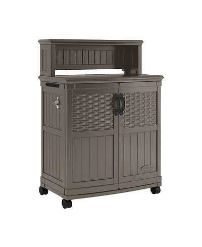 Suncast Patio Plastic Storage and Prep Station with Wicker Pattern, Stoney Gray