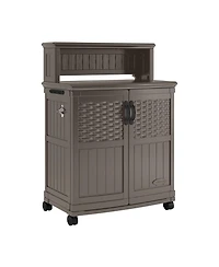 Suncast Patio Plastic Storage and Prep Station with Wicker Pattern, Stoney Gray