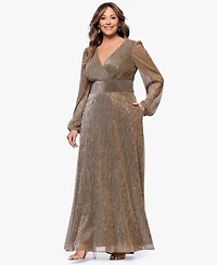 Betsy & Adam Plus V-Neck A-Line Long Dress