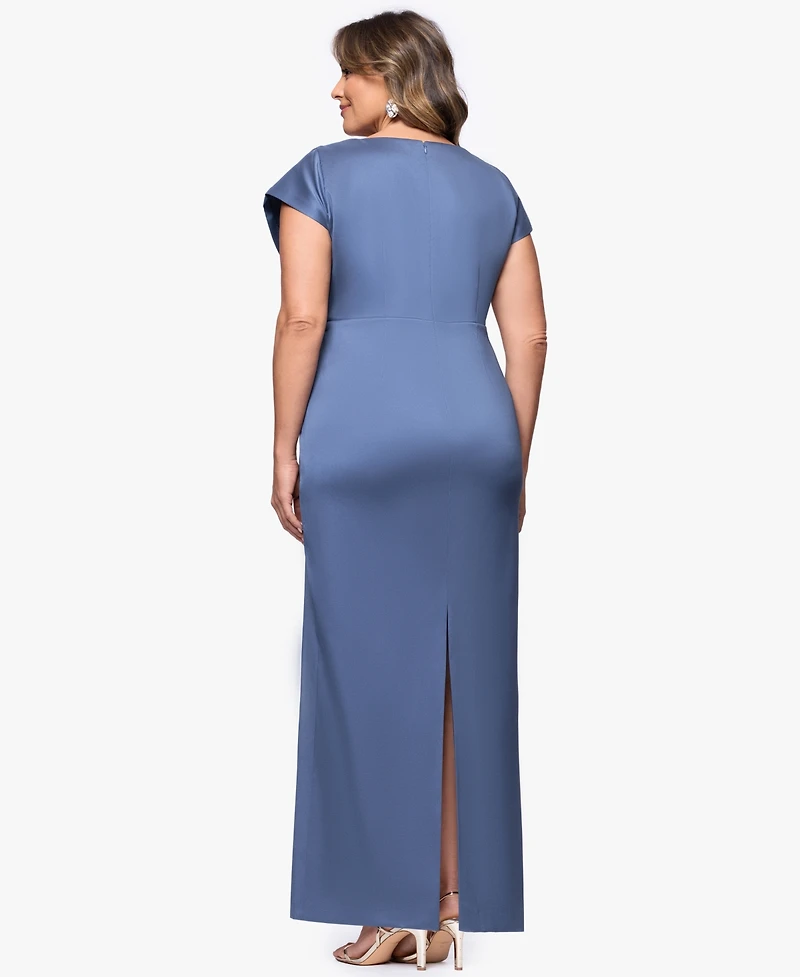 Betsy & Adam Plus V-Neck Long Dress