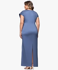 Betsy & Adam Plus V-Neck Long Dress