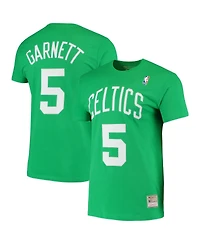 Mitchell & Ness Men's Kevin Garnett Kelly Green Boston Celtics Hardwood Classics Stitch Name Number T-Shirt