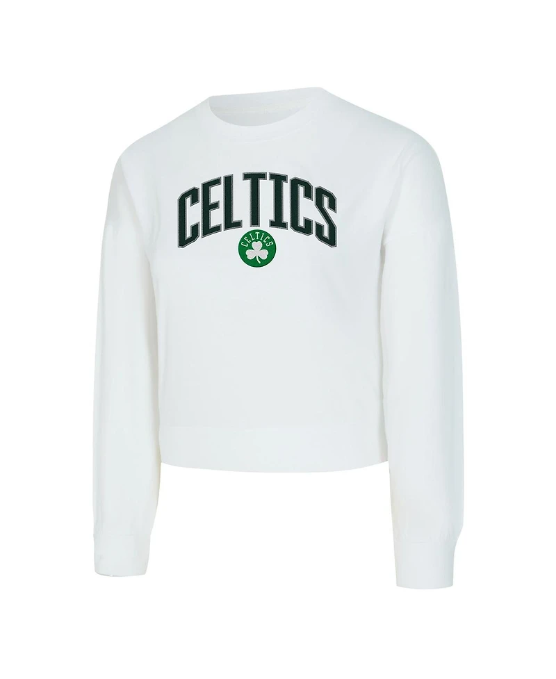 Concepts Sport Women's White Boston Celtics Laney Chenille Cropped Long Sleeve T-Shirt