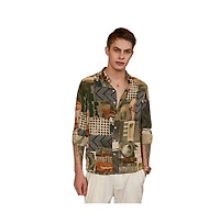 Campus Sutra Men's Olive Green & Coffee Brown Earthy-Abstract Shirt