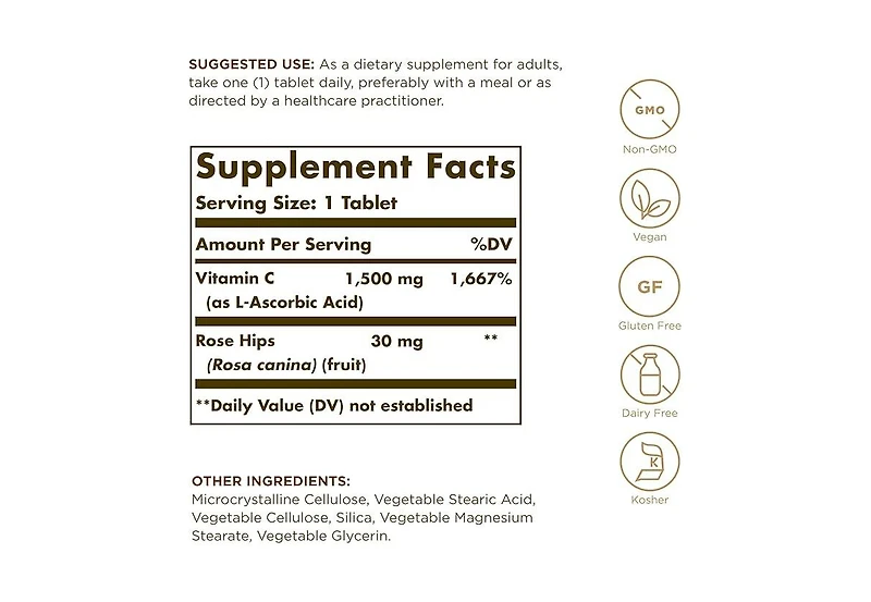 Solgar Vitamin C with Rose Hips ,1500 mg ,90 Tabs