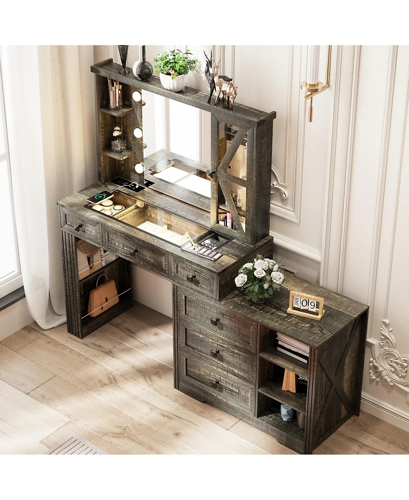 Vlsrka Vanity Makeup Desk with Mirror and Lights