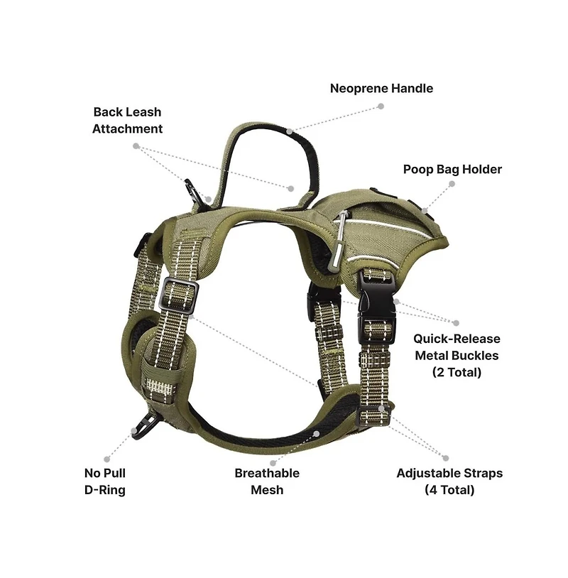 Petmarvel Heavy Duty Tactical Dog Harness with Poop Bag Holder