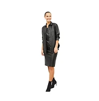 M.m.LaFleur Women's Elbow Sleeves and Square Neckline Faux Leather Sheath Dress