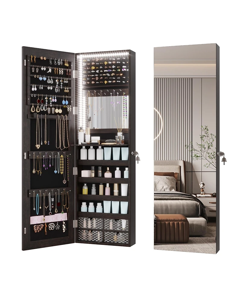 Vlsrka Wall/Door Mounted Led Jewelry Storage Mirror Cabinet