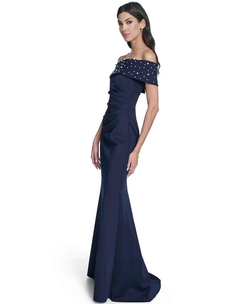 Eliza J Women's Off-The-Shoulder Faux-Pearl-Embellished Evening Gown