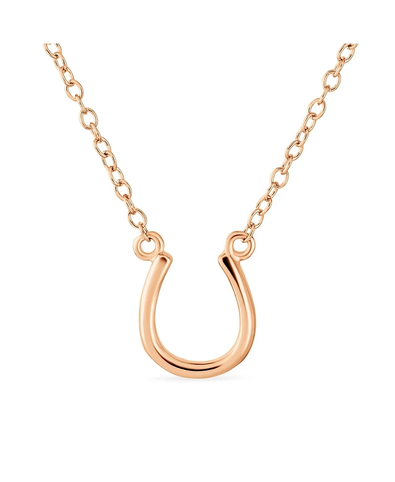 Bling Jewelry Equestrian Horseshoe Necklace and Snaffle Bit Hoop Earrings Jewelry Set Rose Gold Plated Sterling Silver