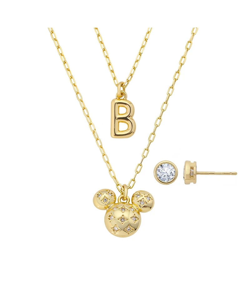 Disney Mickey Mouse Cubic Zirconia Initial Pendant Necklace and Earring Set