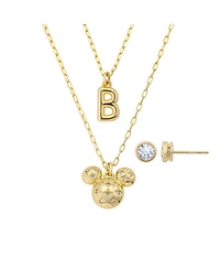 Disney Mickey Mouse Cubic Zirconia Initial Pendant Necklace and Earring Set