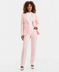 Tahari Asl Womens Twill One Button Peak Lapel Blazer Sleeveless Mock Neck Sweater Mid Rise Bell Bottom Pants