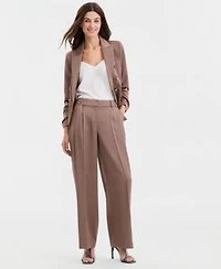 Tahari Asl Womens Matte Satin Double Breasted Scrunch Sleeve Jacket Pleat Front Wide Leg Pants