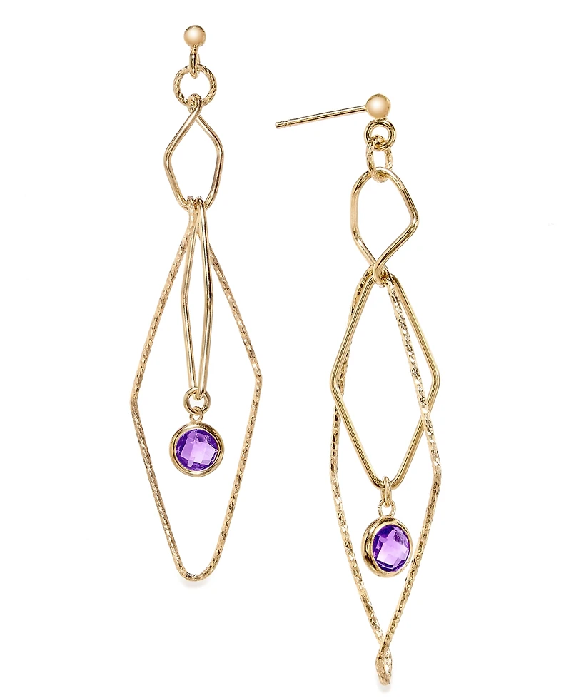 Macy's Amethyst (1-5/8 ct. t.w.) Openwork Orbital Geometric Drop Earrings 14k Gold-Plated Sterling Silver (also Sky Blue Topaz)