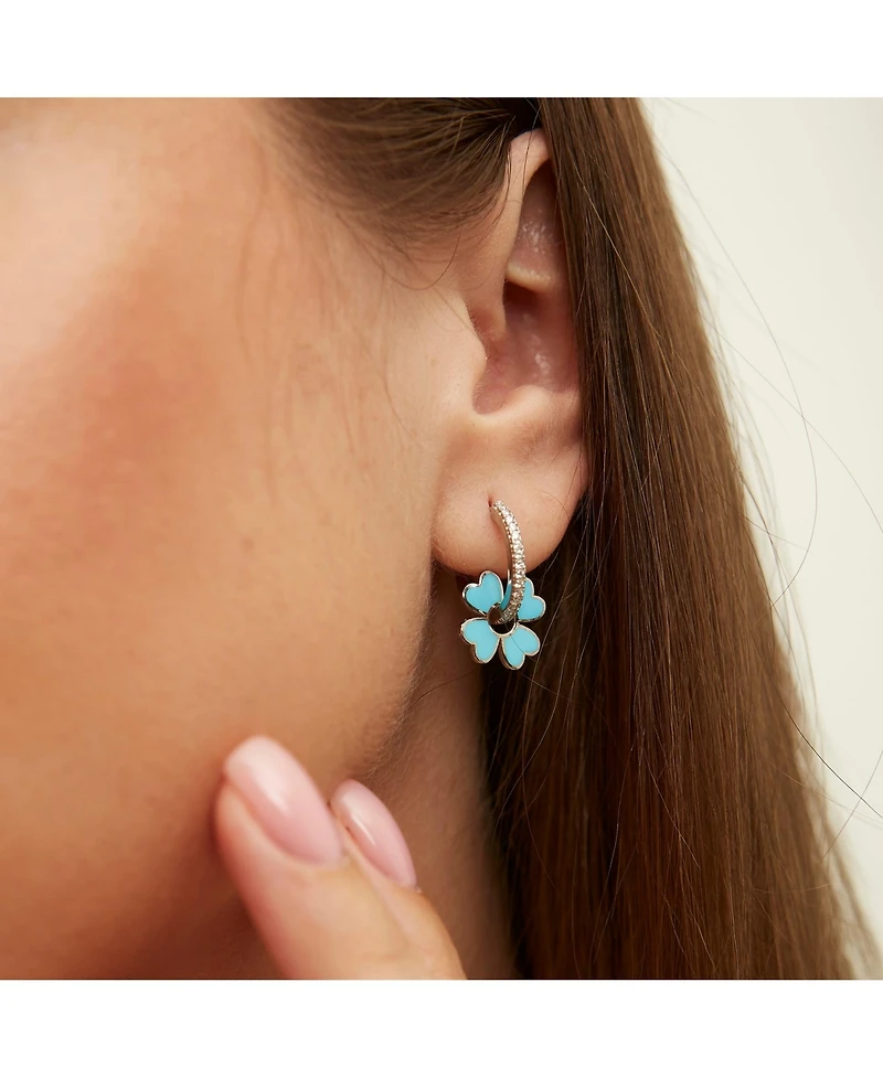Spero London Sterling Silver Enamel Clover Earrings - Turquoise