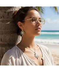 Bling Jewelry Western-Inspired Abalone Shell Marijuana Leaf Necklace and Earrings Jewelry Set Sterling Silver