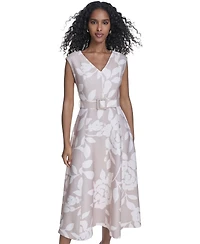 Calvin Klein Women's Scuba Belted V-Neck Midi Dress