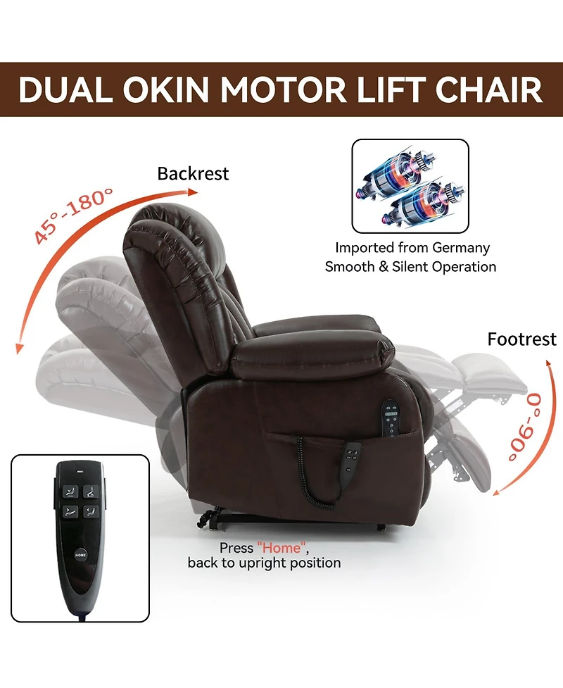 Clihome Dual Motor Infinite Position Up to 350 Lbs Electric Medium Genuine Leather Black Power Lift Recliner Chair with 8-Point Vibration Massage