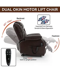 Clihome Dual Motor Infinite Position Up to 350 Lbs Electric Medium Genuine Leather Black Power Lift Recliner Chair with 8-Point Vibration Massage