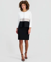 Kasper Womens Colorblock Open Front Blazer Colorblock Sleeveless Sheath Dress
